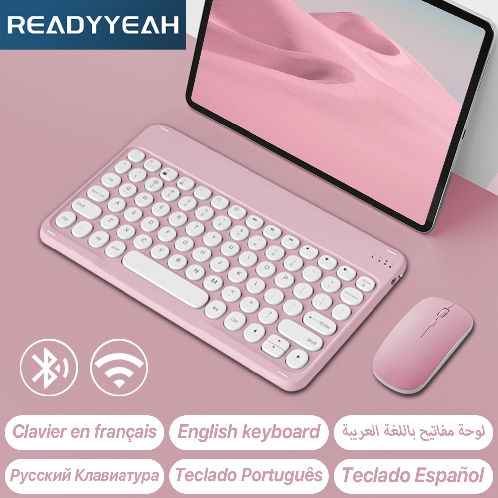 Wireless Keyboard Mini - Apple, Samsung, iPad, iPhone,タブレット用のBluetoothワイヤレスキーボードとマウス,スペイン語,ポルトガル語,ロシア語,フランス語版