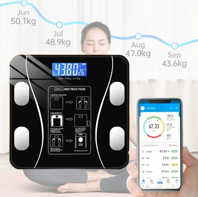 Body Fat Scale Smart - スマートUSB精密デジタル体脂肪計 小型電子体重計 家庭用体重計 正確な体重と体脂肪測定