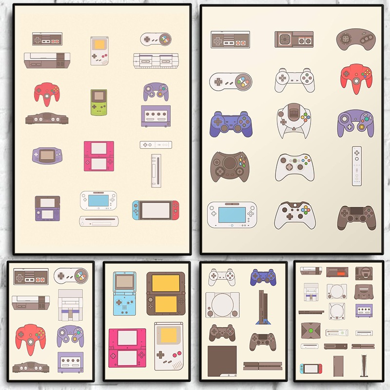 Handheld Game Console - ビデオゲーム携帯型およびコンソール進化ポスターゲームパッドキャンバス絵画ウォールアート写真、ゲームルーム、男の隠れ家、家の装飾用