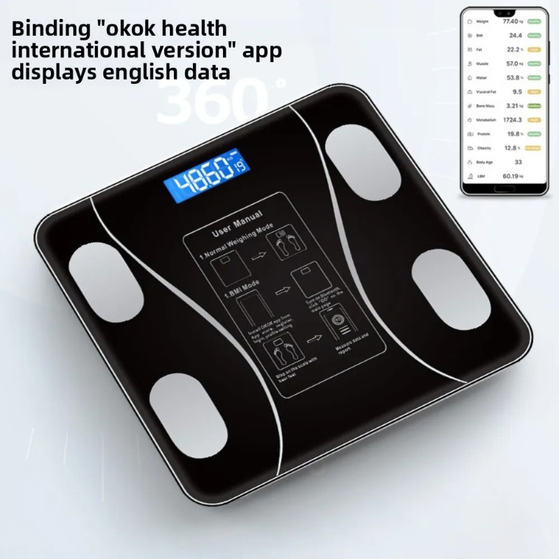 26×26cm充電式スマート体脂肪計、アプリ対応LCDディス - Body Fat Scale Smart のレビューと価格