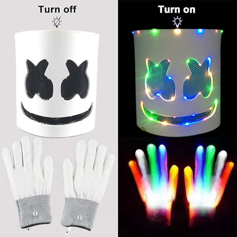 LEDライトアップマスクとグローブ、DJマシュメロヘッドヘル - Led Gloves Music のレビューと価格